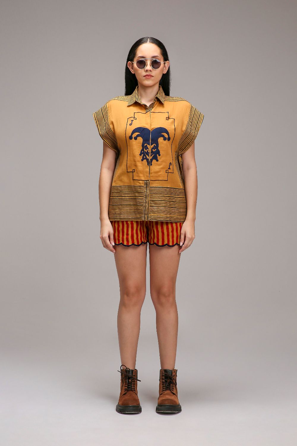 Tan-Brown Blue Striped Blue Joker Shirt