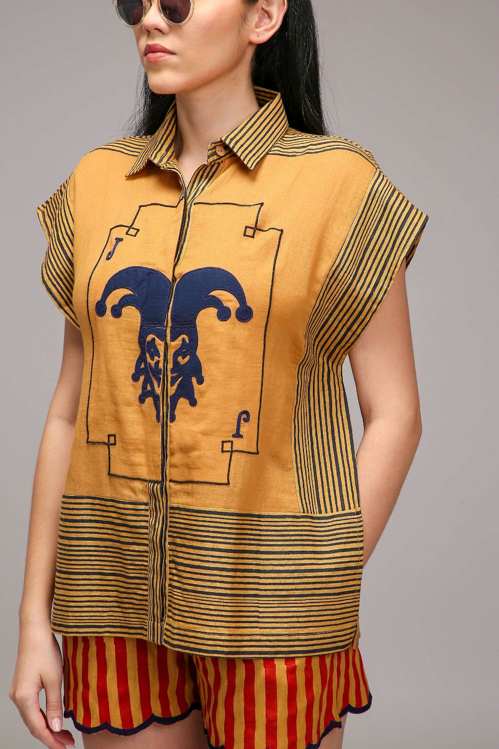 Tan-Brown Blue Striped Blue Joker Shirt