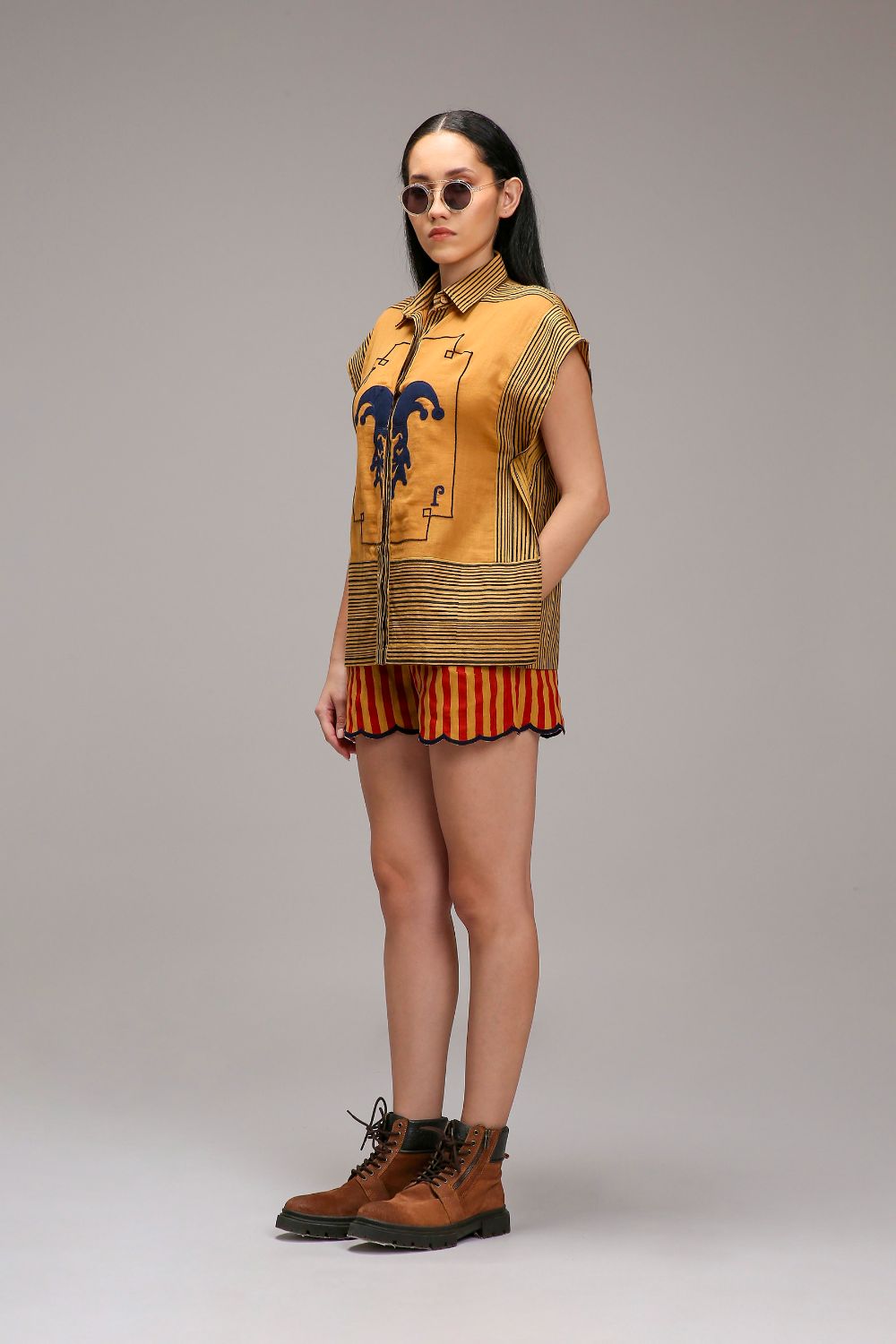 Tan-Brown Blue Striped Blue Joker Shirt