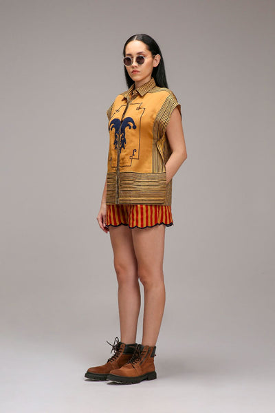 Tan-Brown Blue Striped Blue Joker Shirt