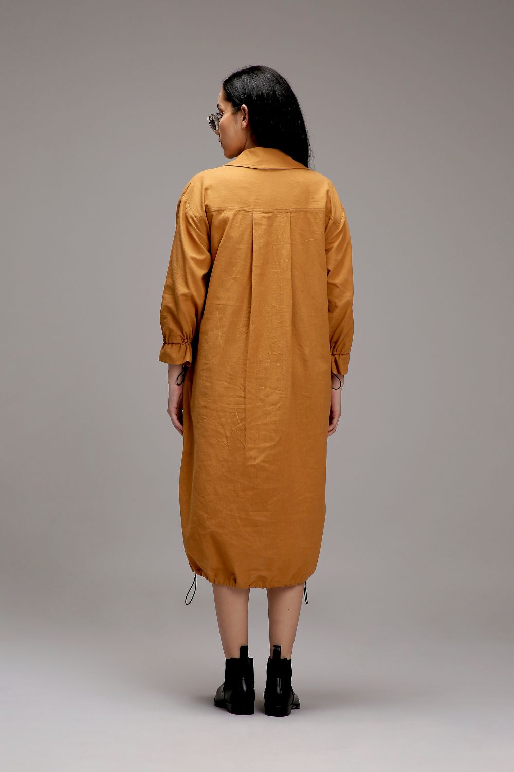 Tan-Brown Elasticated Shirt Dress