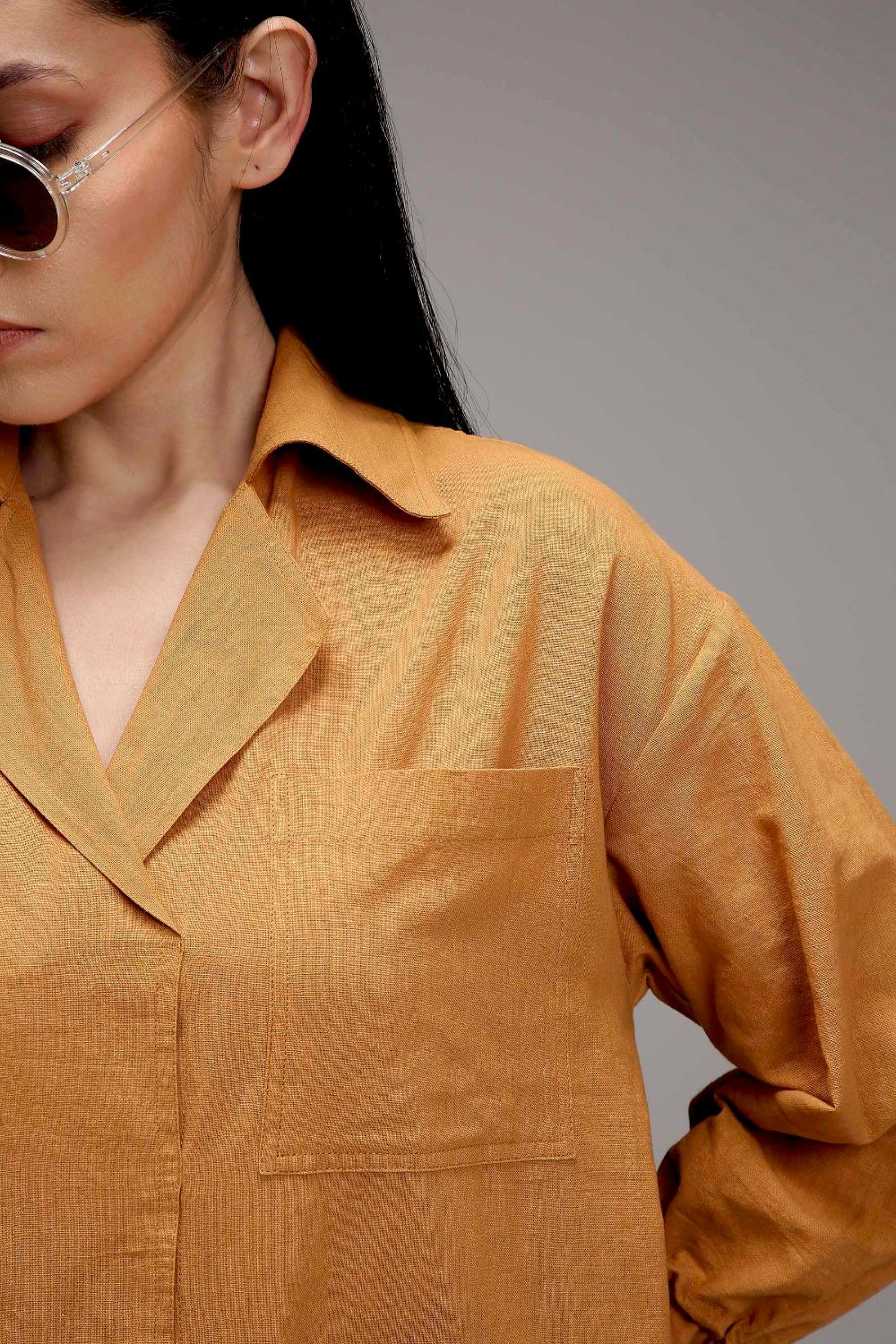Tan-Brown Elasticated Shirt Dress