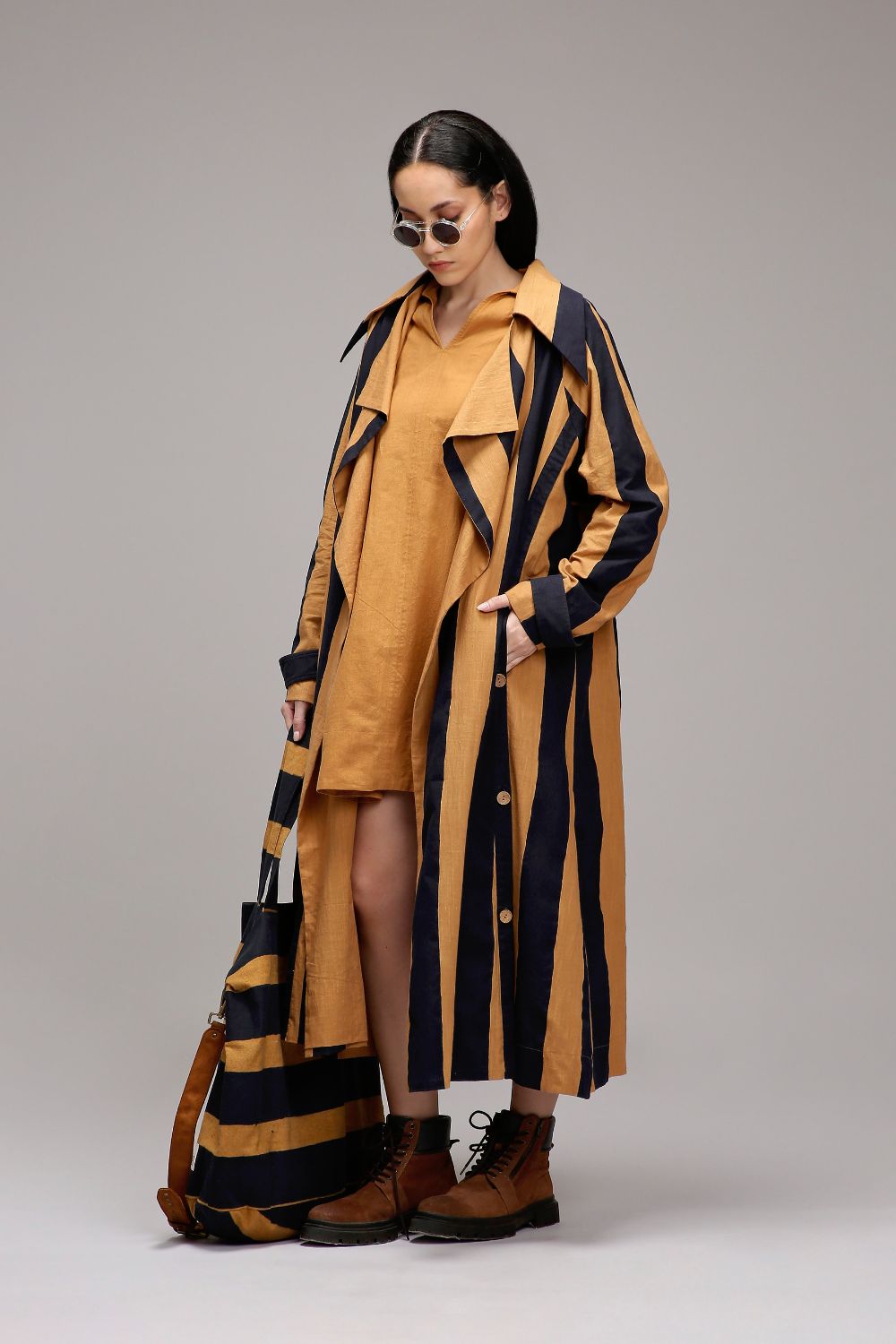 Tan-Brown Jacket & A-Line Shift Dress Set (2 PCS)