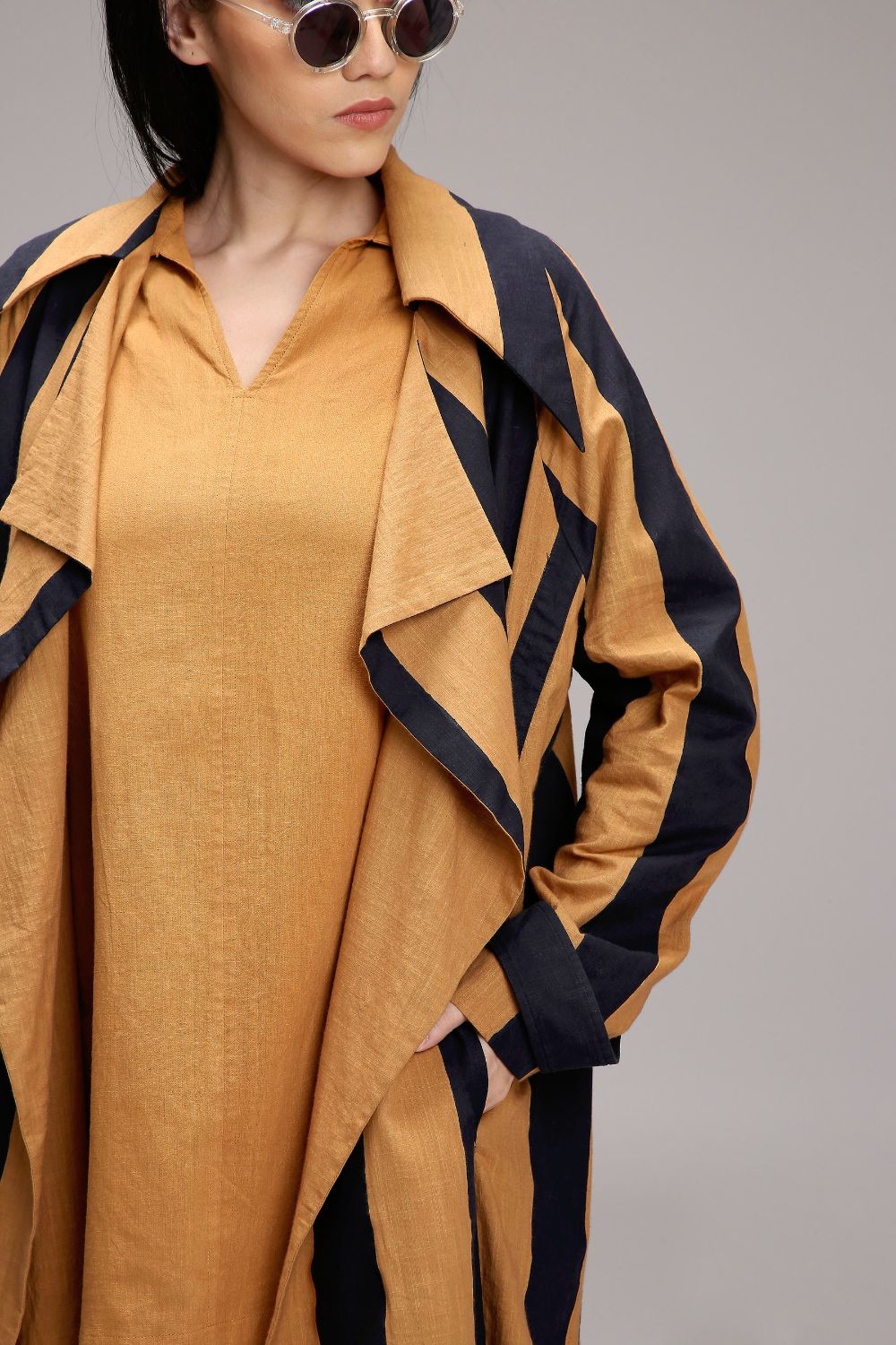 Tan-Brown Jacket & A-Line Shift Dress Set (2 PCS)