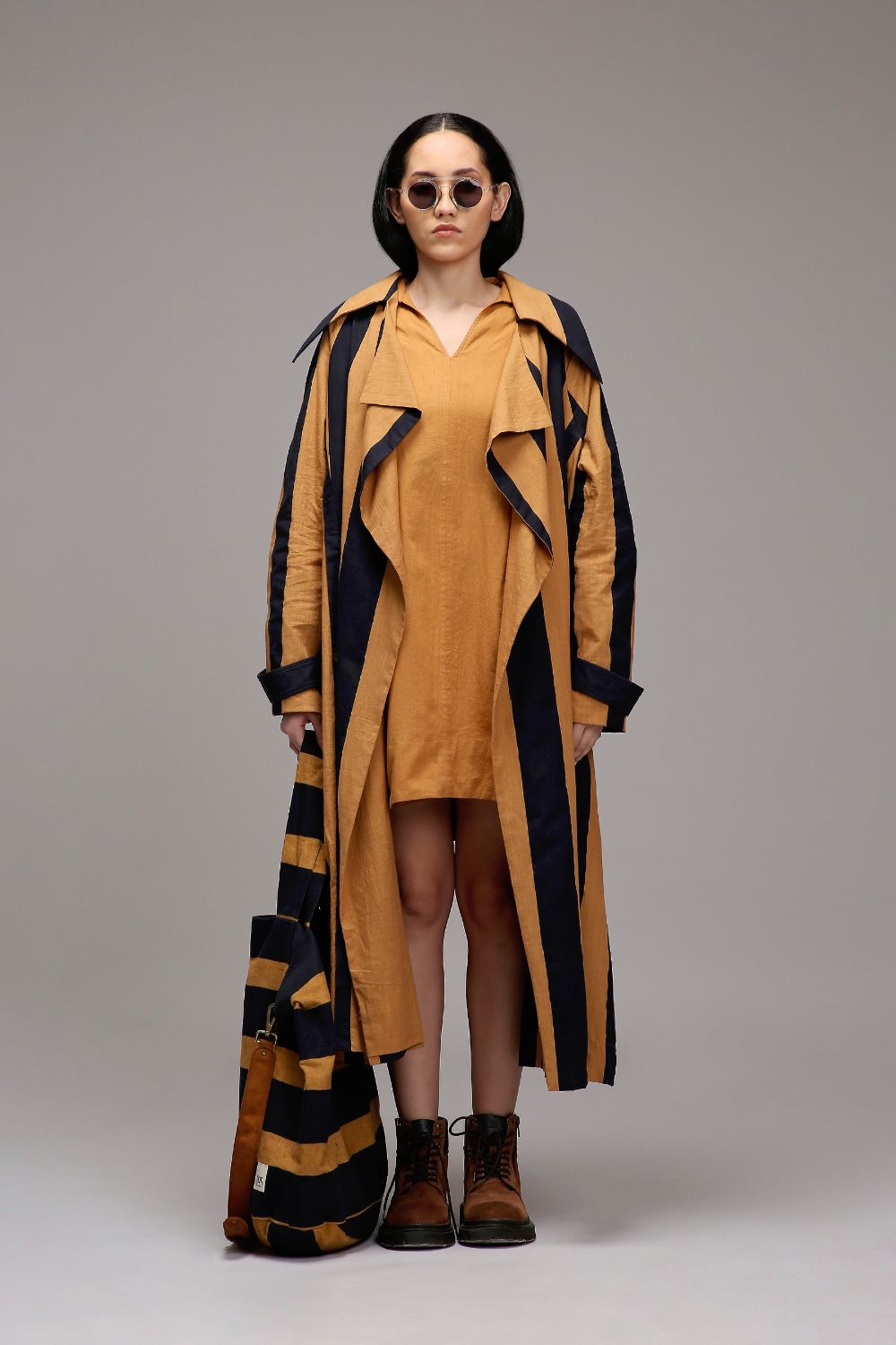 Tan-Brown Jacket & A-Line Shift Dress Set (2 PCS)