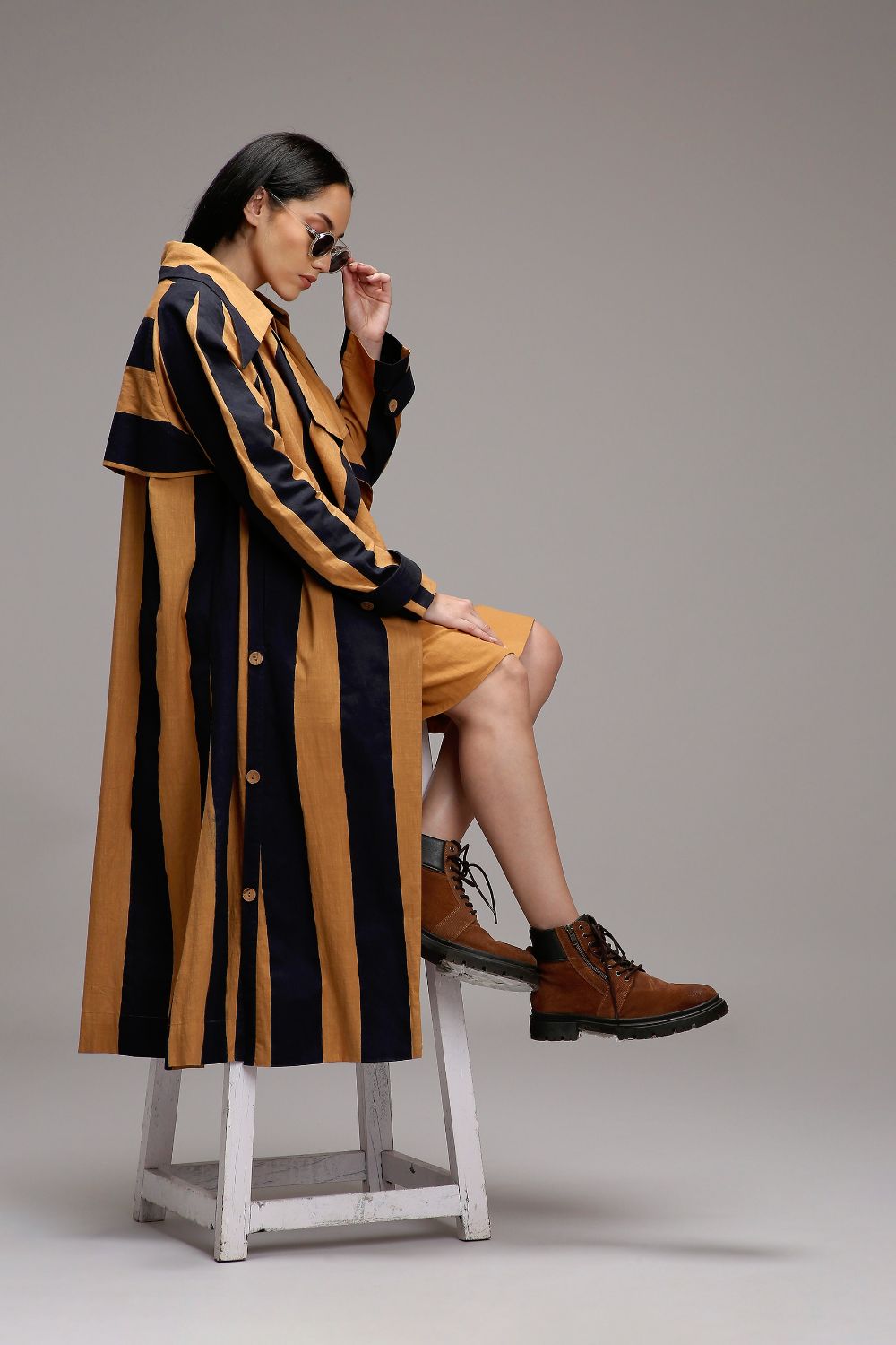 Tan-Brown Jacket & A-Line Shift Dress Set (2 PCS)