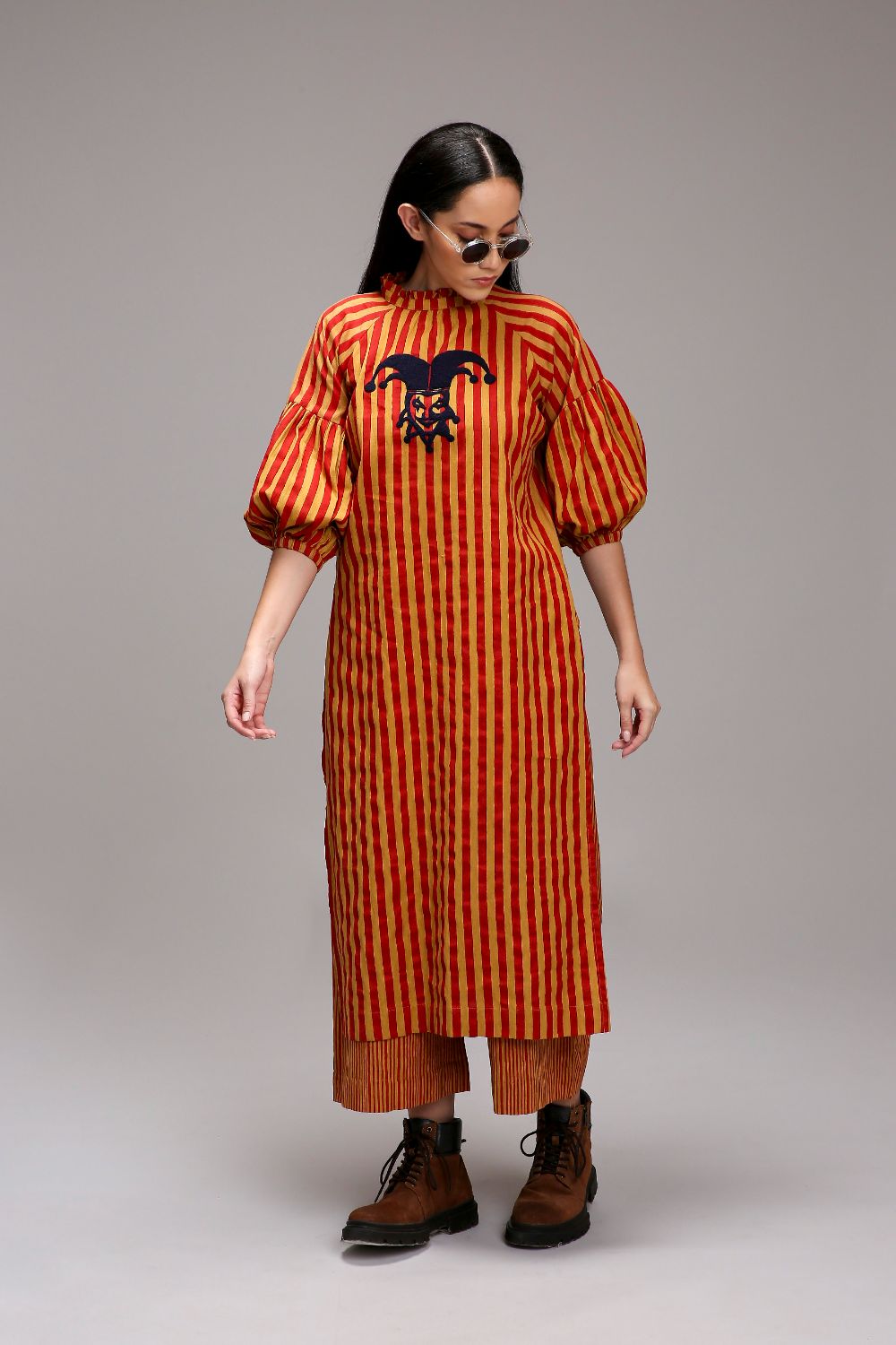 Tan-Brown Red Striped Big Joker Tunic Set (2 PCS)