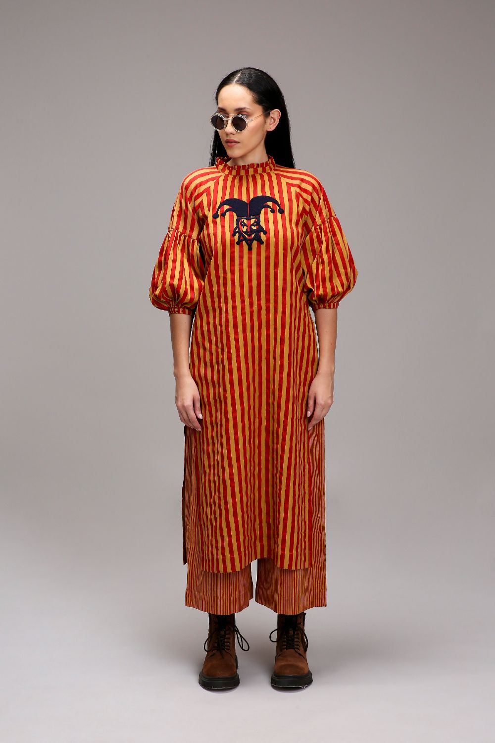 Tan-Brown Red Striped Big Joker Tunic Set (2 PCS)