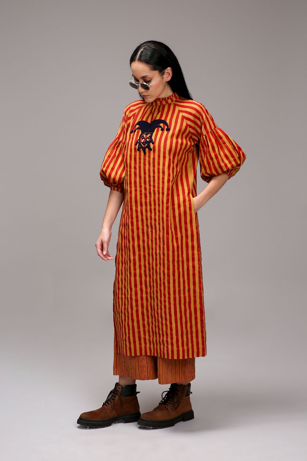 Tan-Brown Red Striped Big Joker Tunic