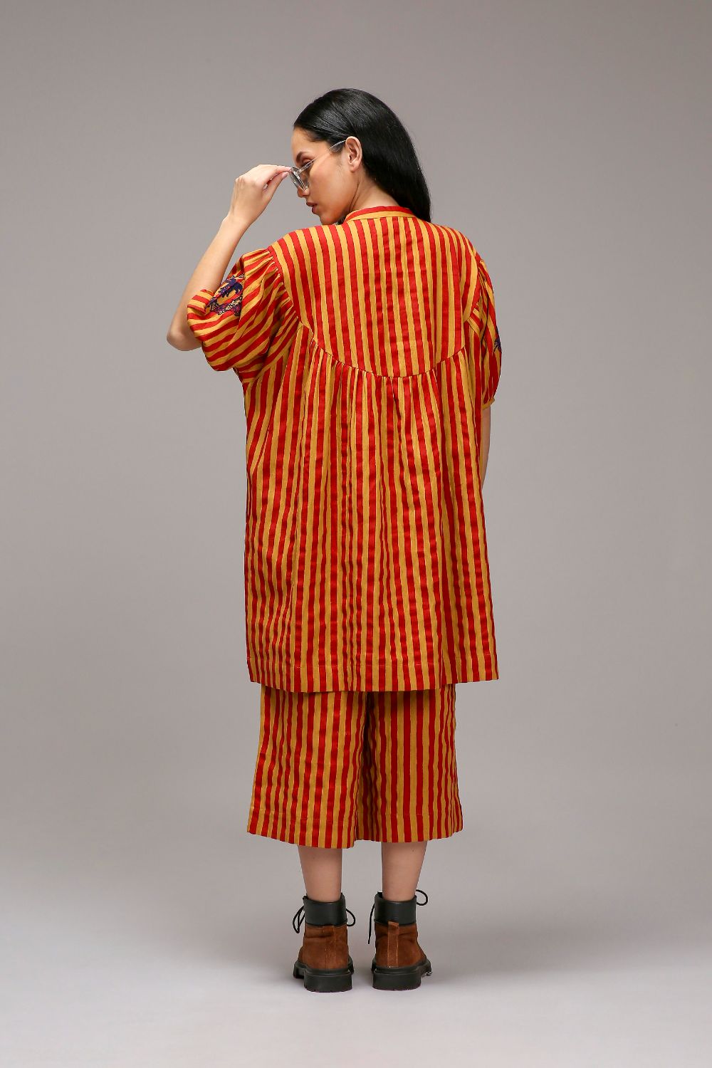 Tan-Brown Red Striped Short Acra Tunic