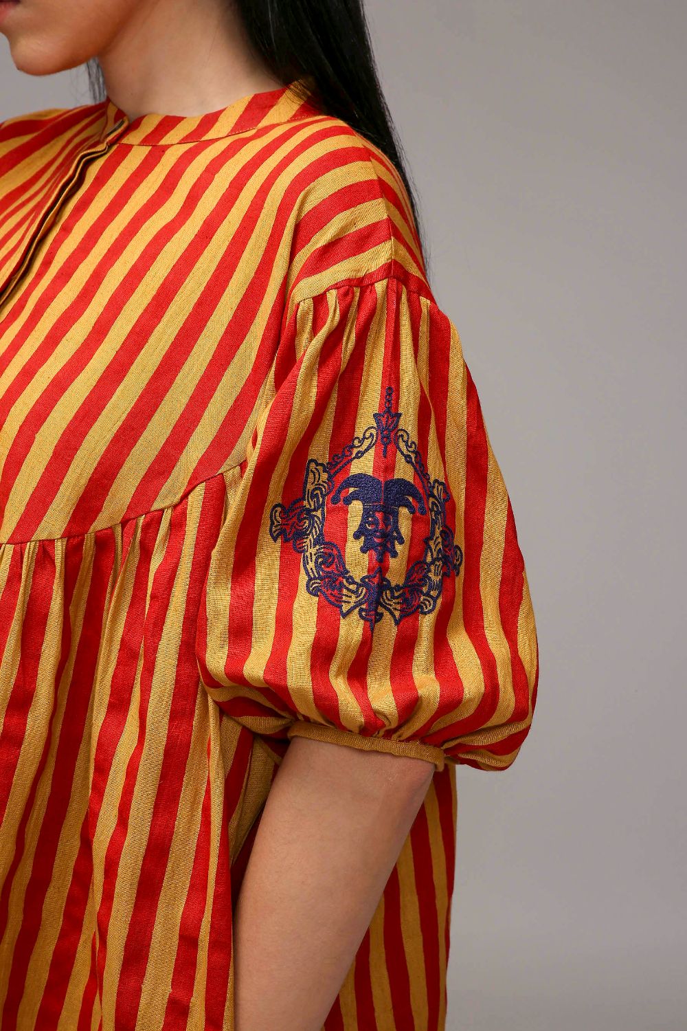 Tan-Brown Red Striped Short Acra Tunic