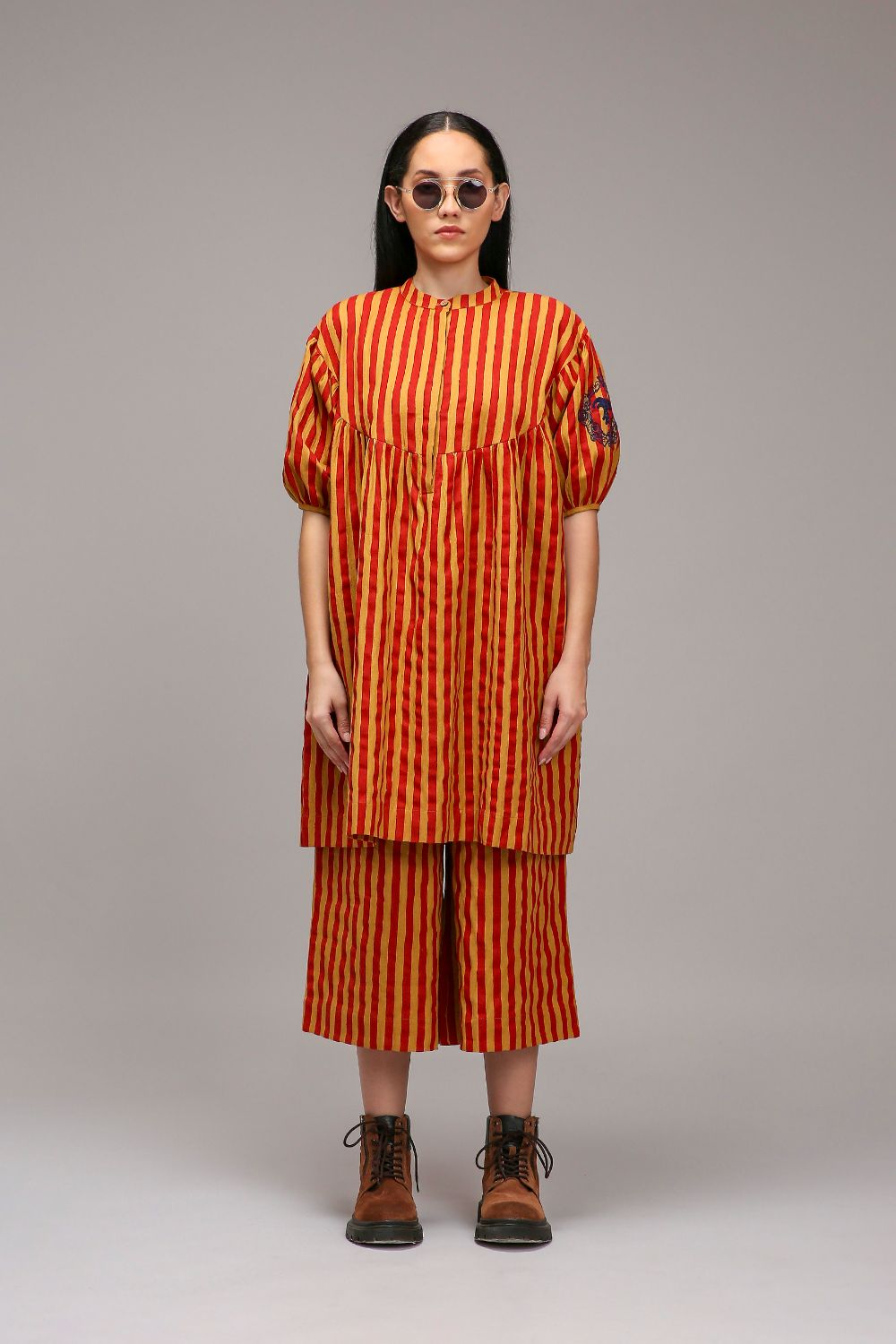 Tan-Brown Red Striped Short Acra Tunic