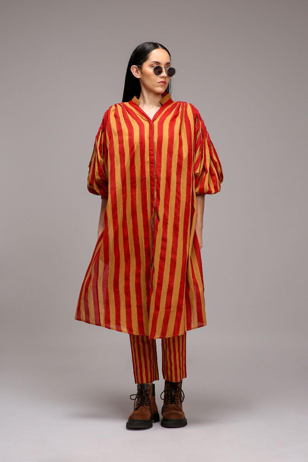 Tan-Brown Red Striped Baha Tunic