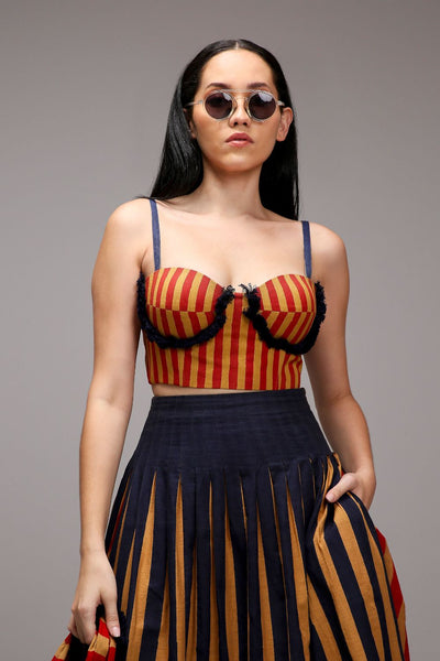 Tan-Brown Red Striped Fringed Corset