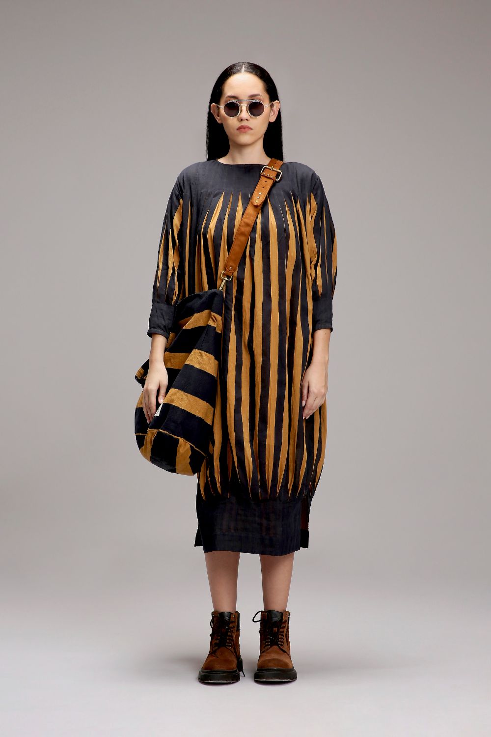 Tan-Brown Striped Tote Bag