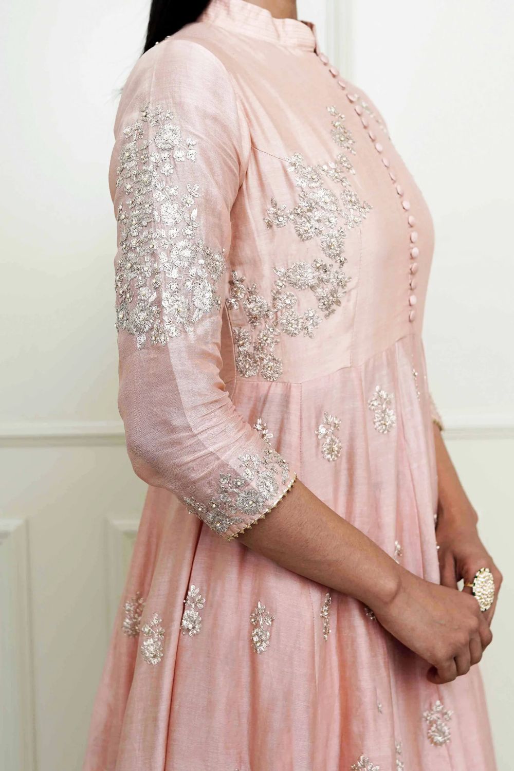 Taveshi Anarkali with skirt and dupatta-Pearl Pink