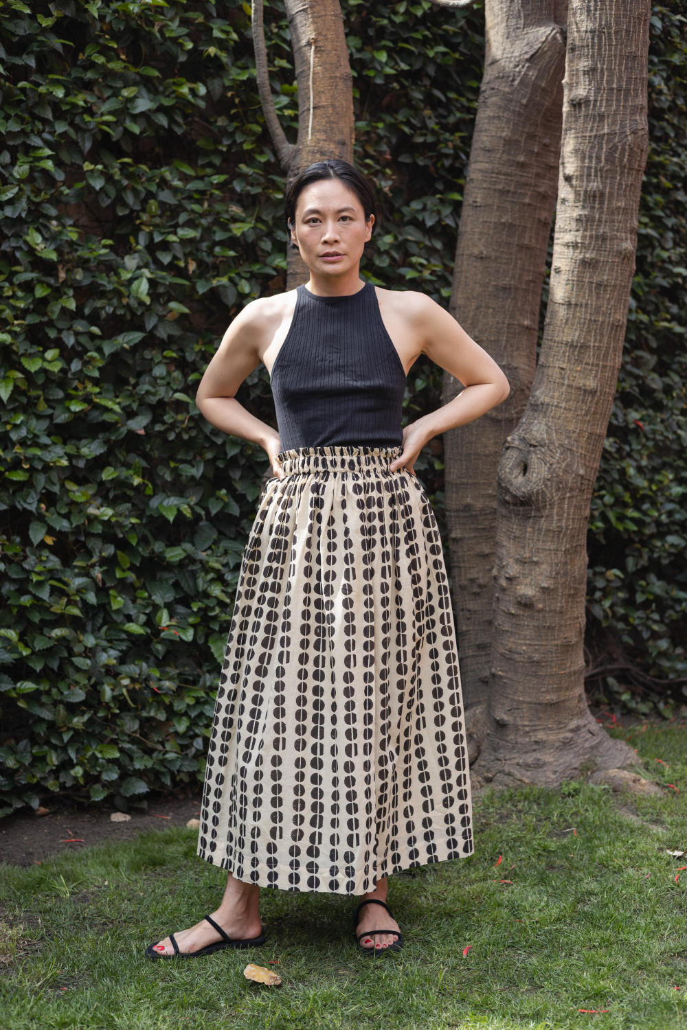 The Polka City Skirt-Black & Tan