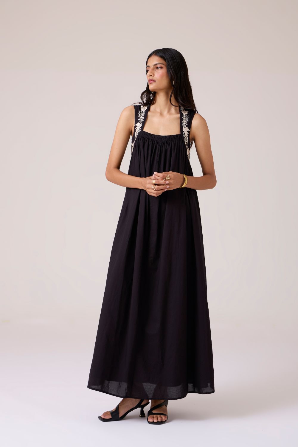 Themis Black Embroidered Dress
