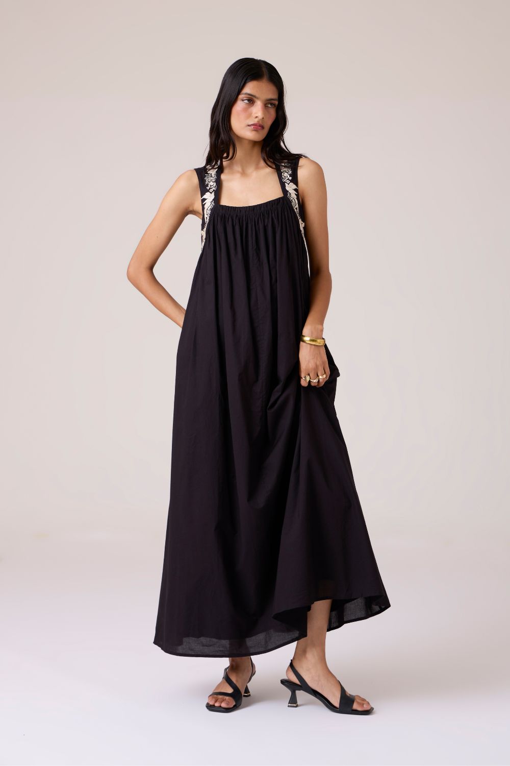 Themis Black Embroidered Dress