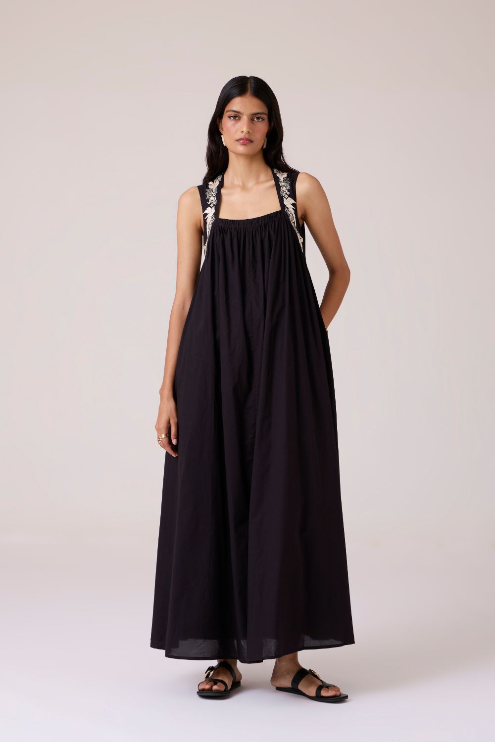 Themis Black Embroidered Dress