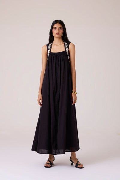 Themis Black Embroidered Dress