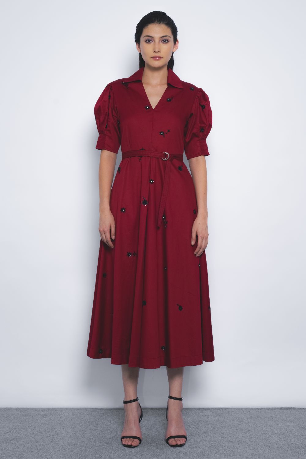 Ume Embroidered Dress - Ruby and Black