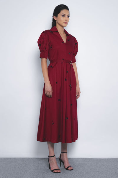 Ume Embroidered Dress - Ruby and Black