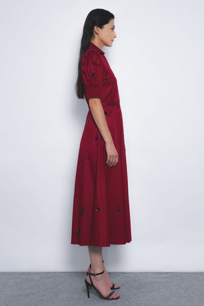 Ume Embroidered Dress - Ruby and Black