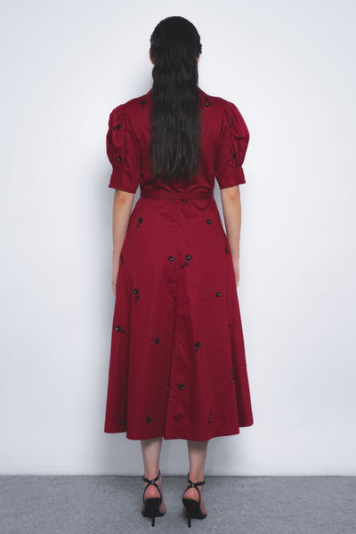 Ume Embroidered Dress - Ruby and Black