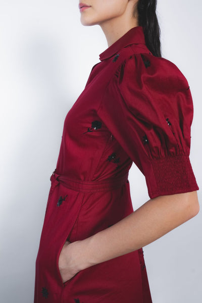 Ume Embroidered Dress - Ruby and Black