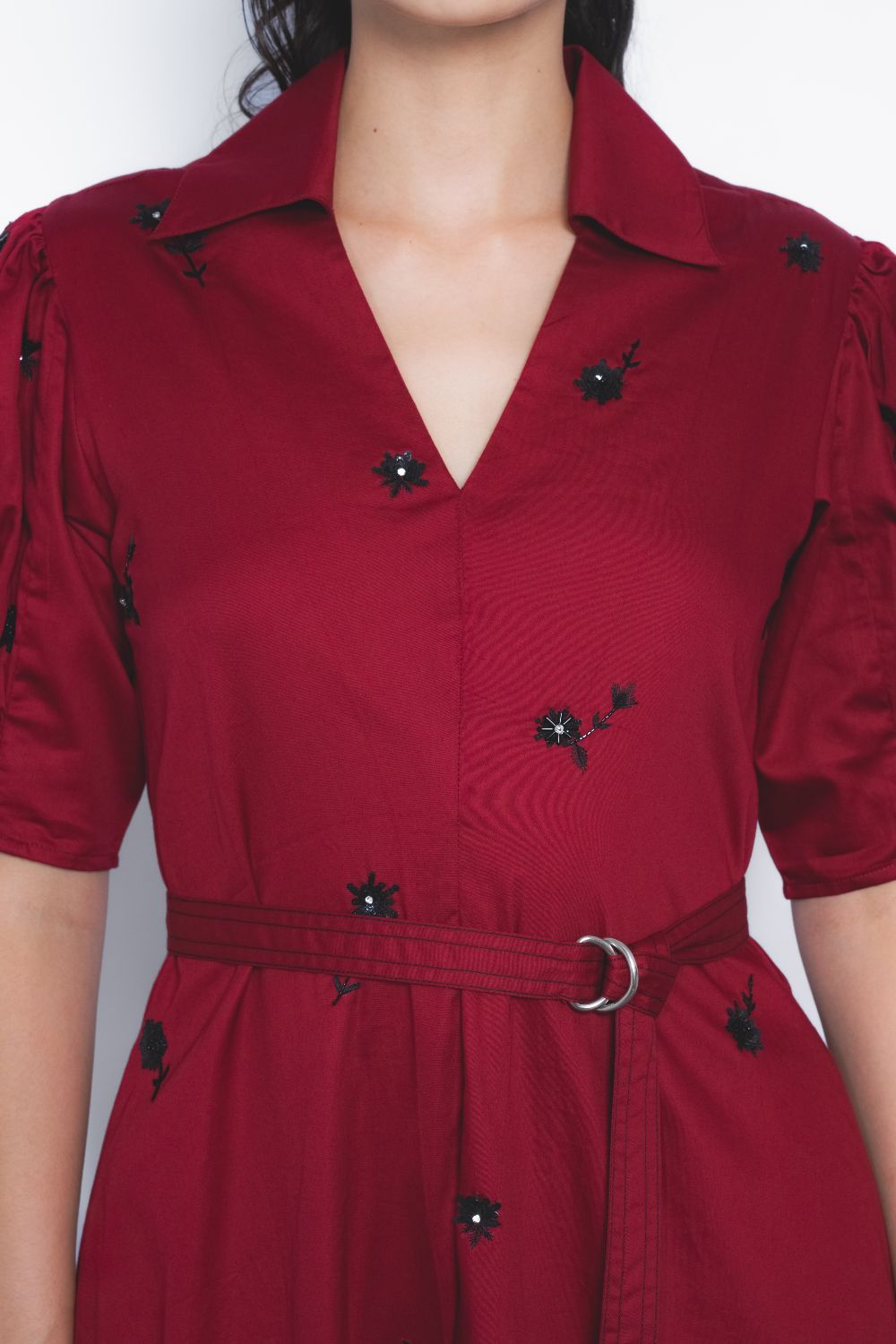 Ume Embroidered Dress - Ruby and Black