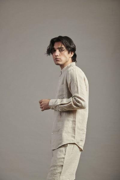 Undyed Linen Band Collar Shirt