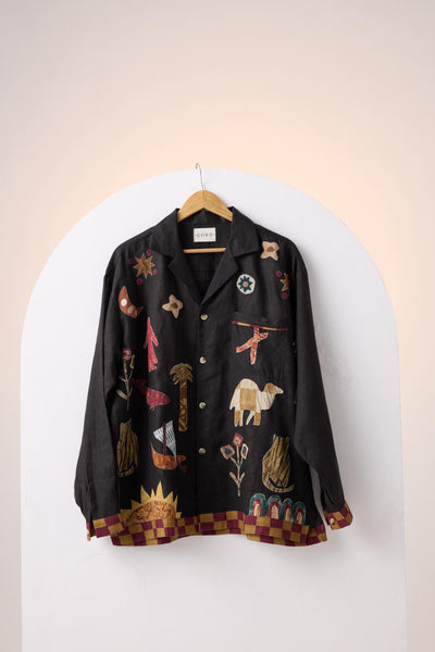 UNISEX OVERSIZED SHIRT -BLACK JUNGLE APPLIQUE