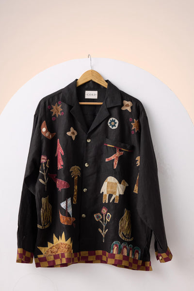 UNISEX OVERSIZED SHIRT -BLACK JUNGLE APPLIQUE