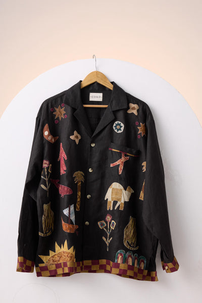 UNISEX OVERSIZED SHIRT -BLACK JUNGLE APPLIQUE