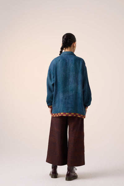 UNISEX OVERSIZED SHIRT-DARK BLUE JUNGLE APPLIQUE