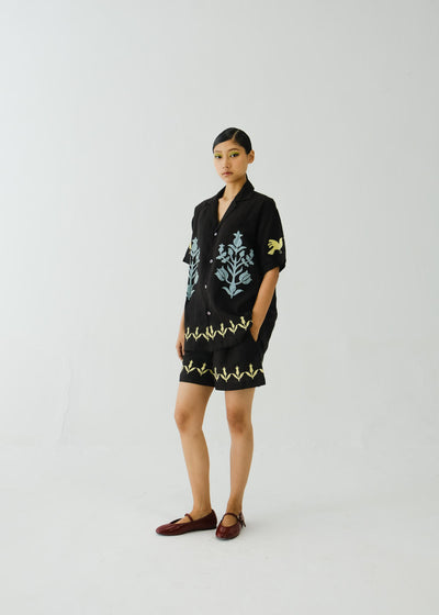 Unisex Set-Black Bird Applique
