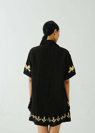 Unisex Set-Black Bird Applique