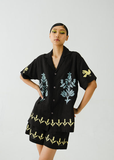 Unisex Shirt-Black Bird Applique
