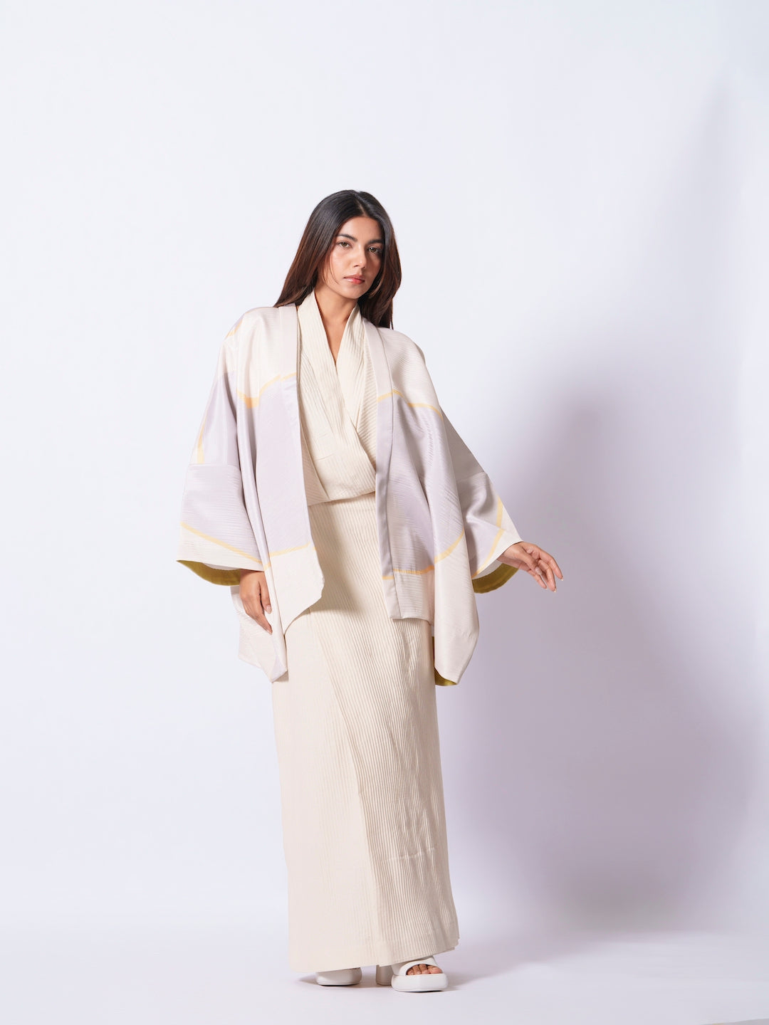 Unity Kimono (Ivory + yellow + Grey)-Ech/Un/Ov/GrYeIv