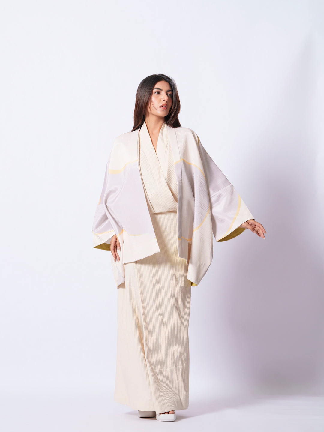 Unity Kimono (Ivory + yellow + Grey)-Ech/Un/Ov/GrYeIv