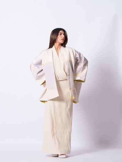 Unity Kimono (Ivory + yellow + Grey)-Ech/Un/Ov/GrYeIv