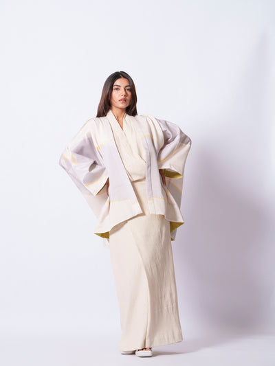 Unity Kimono (Ivory + yellow + Grey)-Ech/Un/Ov/GrYeIv