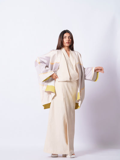 Unity Kimono (Ivory + yellow + Grey)-Ech/Un/Ov/GrYeIv
