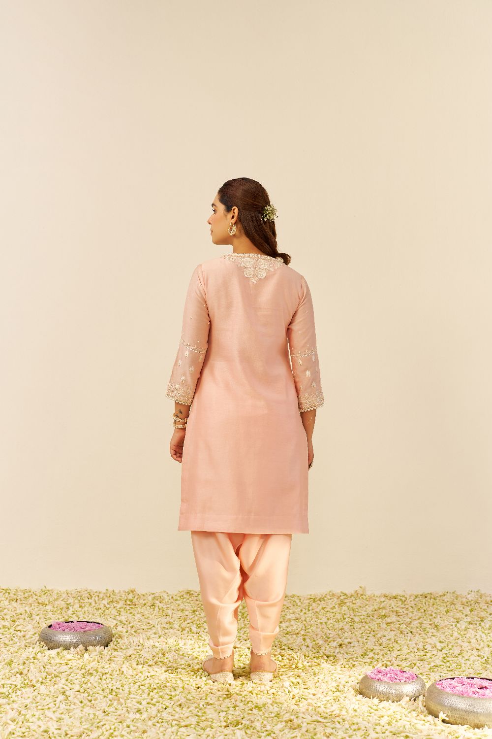 Zahra - Short Kurta With Dhoti-Off Rose