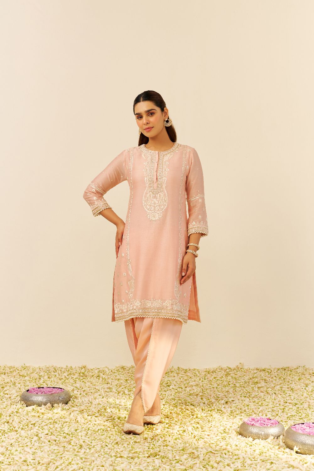 Zahra - Short Kurta With Dhoti-Off Rose