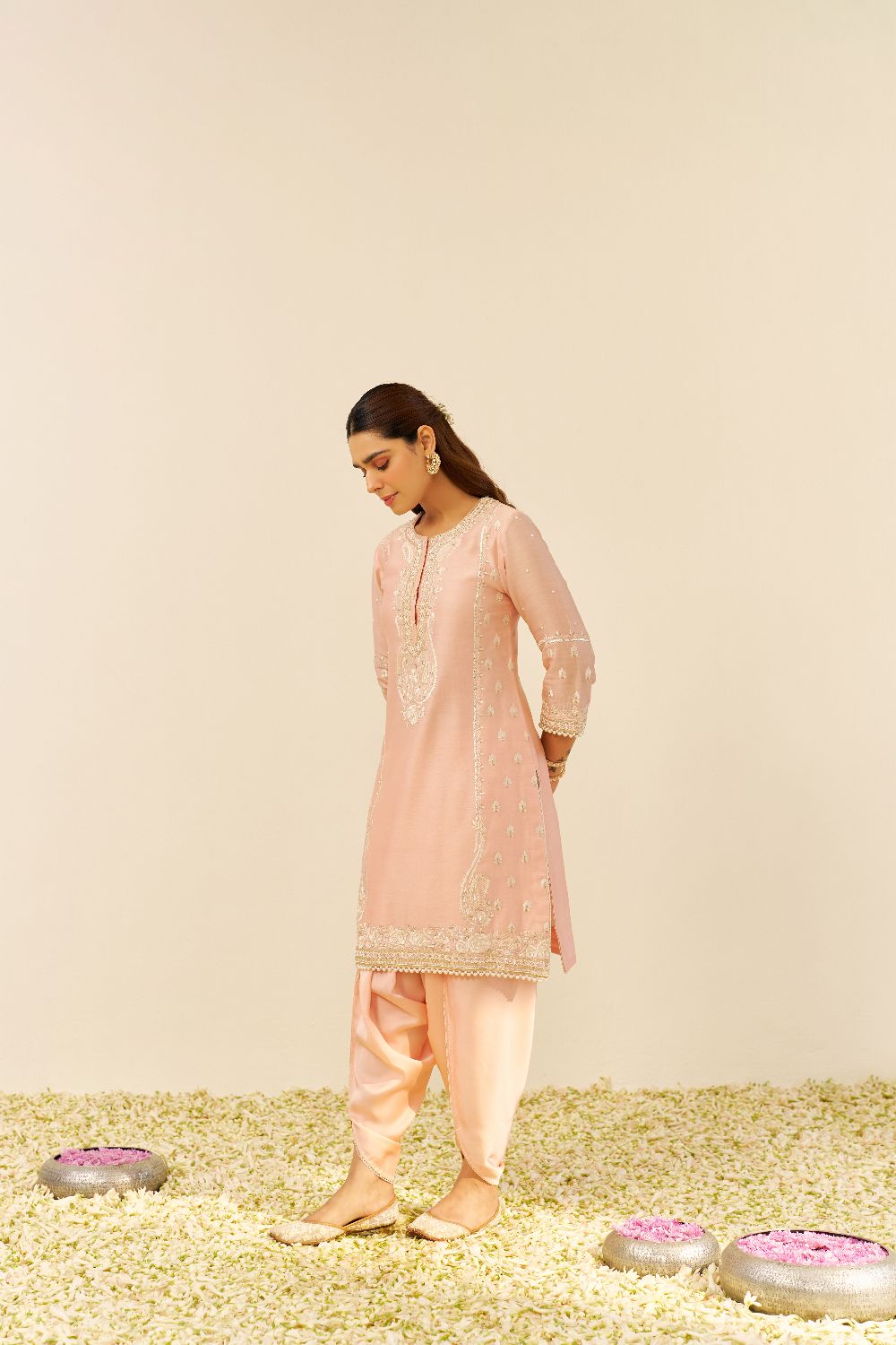 Zahra - Short Kurta With Dhoti-Off Rose