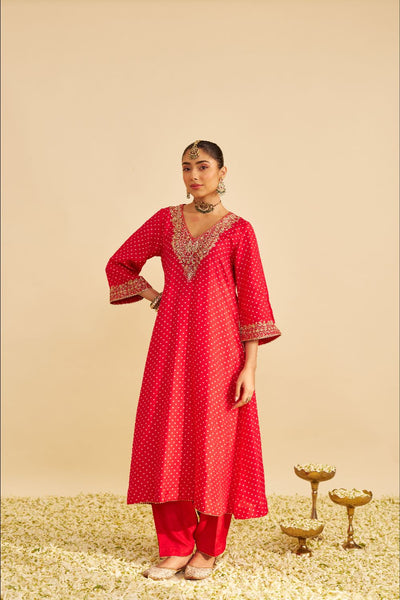 Amaya - Long Kaftan With Salwar-Deep Red
