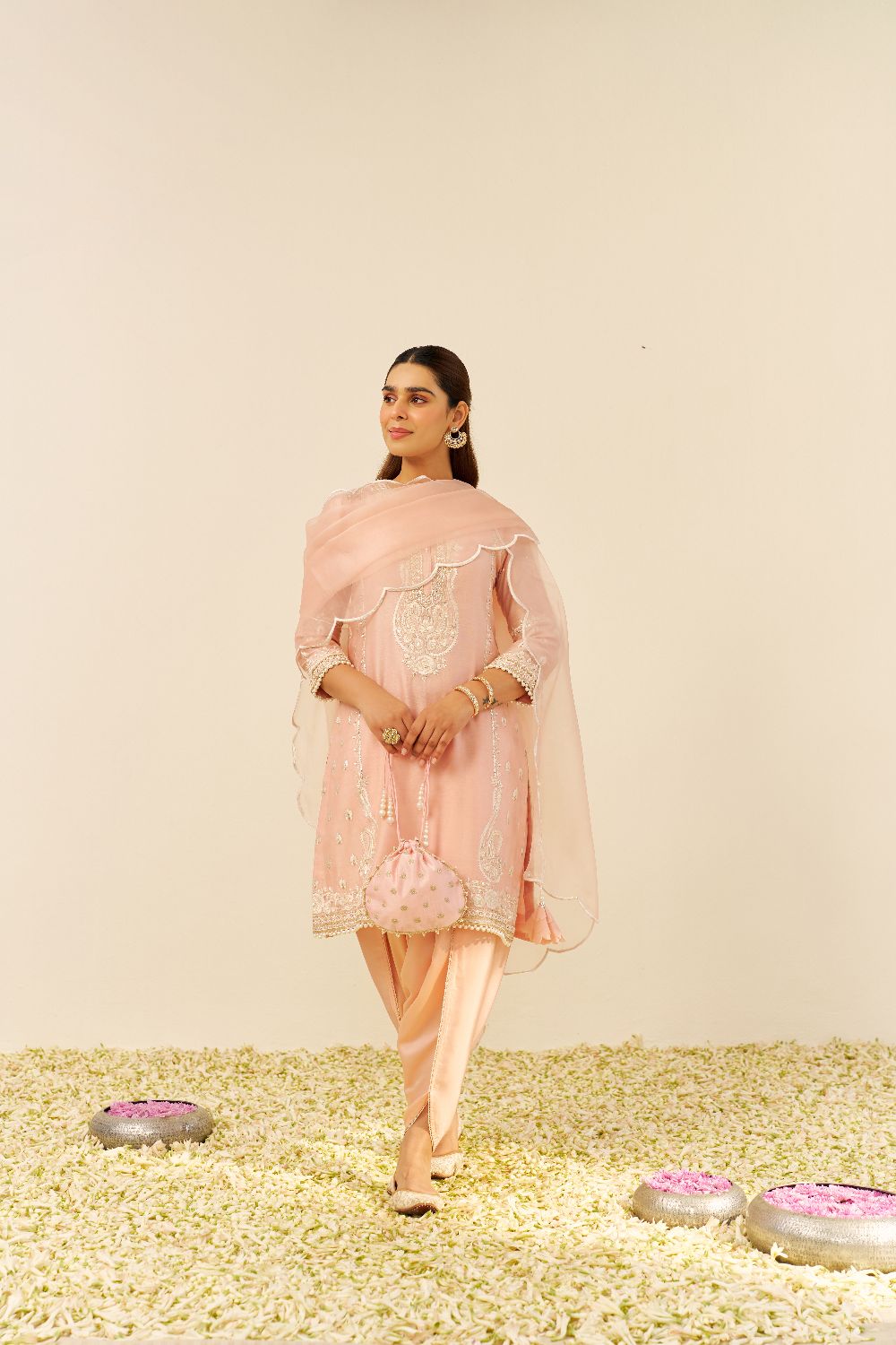Zahra - Short Kurta With Dhoti-Off Rose