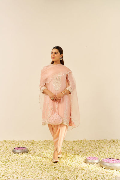 Zahra - Short Kurta With Dhoti-Off Rose